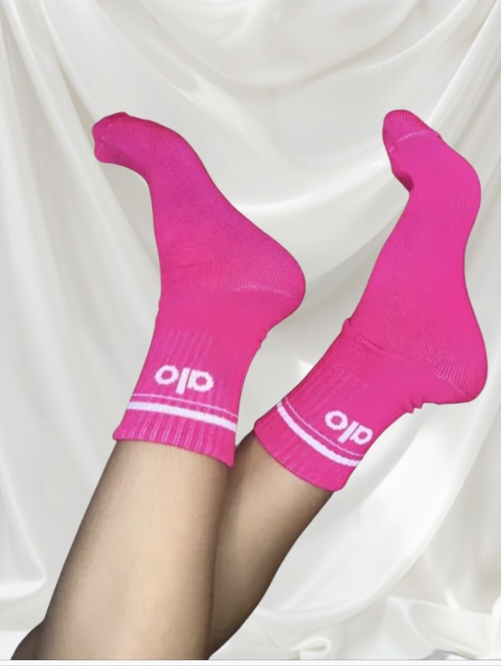 Men's Athletic Crew Socks in Bright Pink with White Logo